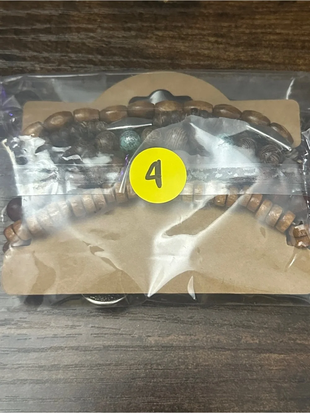 Boho Brown Wood Bead Bracelet Set with Tree Charm
